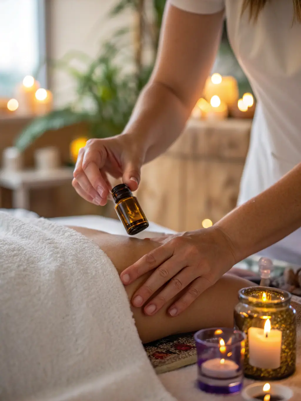 A serene image of a massage therapist providing a relaxing massage in a spa setting, emphasizing the tranquility and rejuvenation aspects of the service.